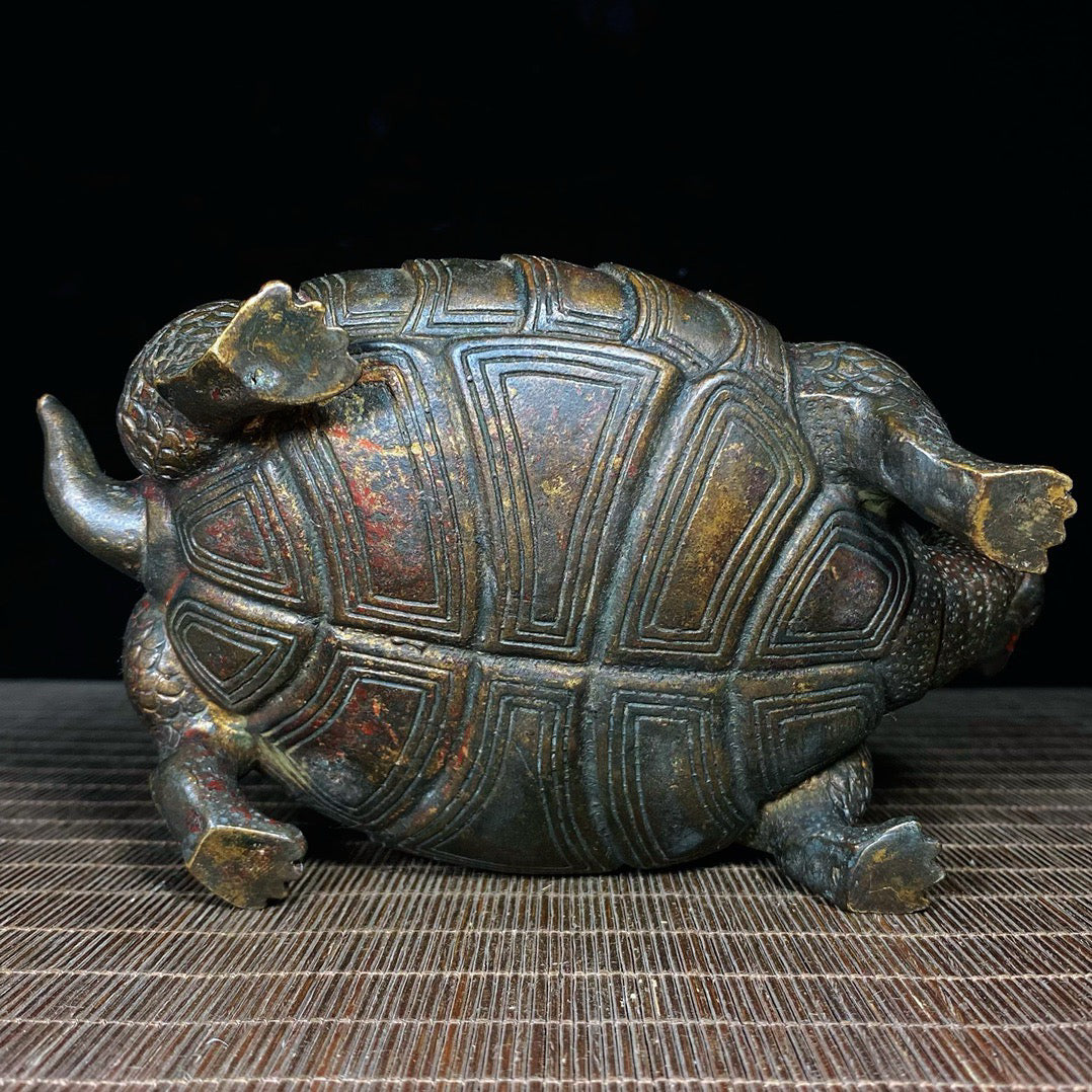 Chinese antique pure copper turtle incense burner