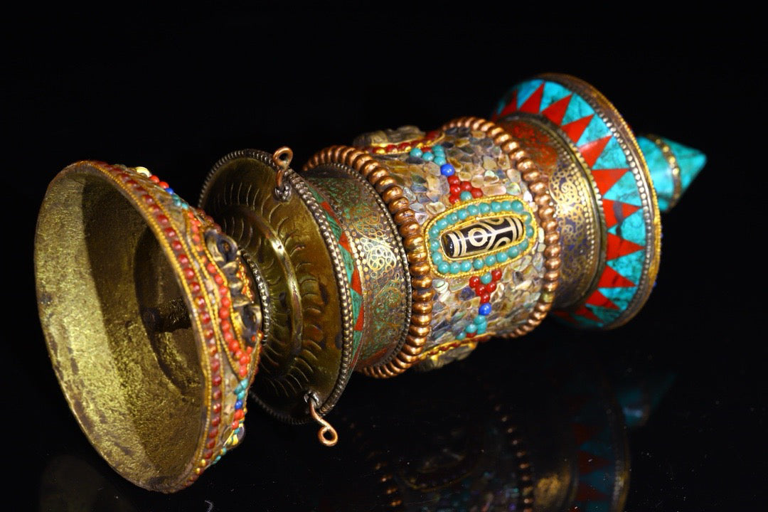 Copper body pure handmade knocking, chiseling, inlaid with gemstones, celestial bead spinning wheel
