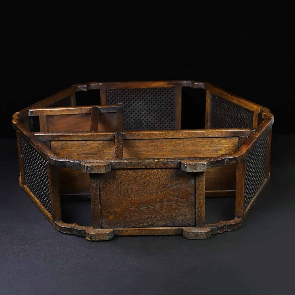 Floral wood hollow carved hexagonal antique rack ornaments