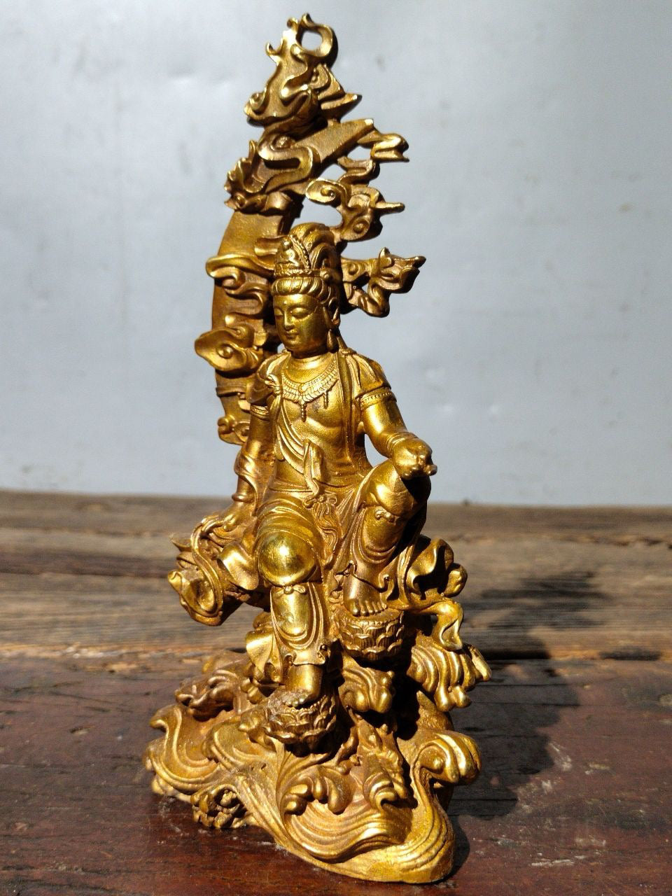 A Chinese antique pure copper statue of Guanyin Bodhisattva of Water and Moon