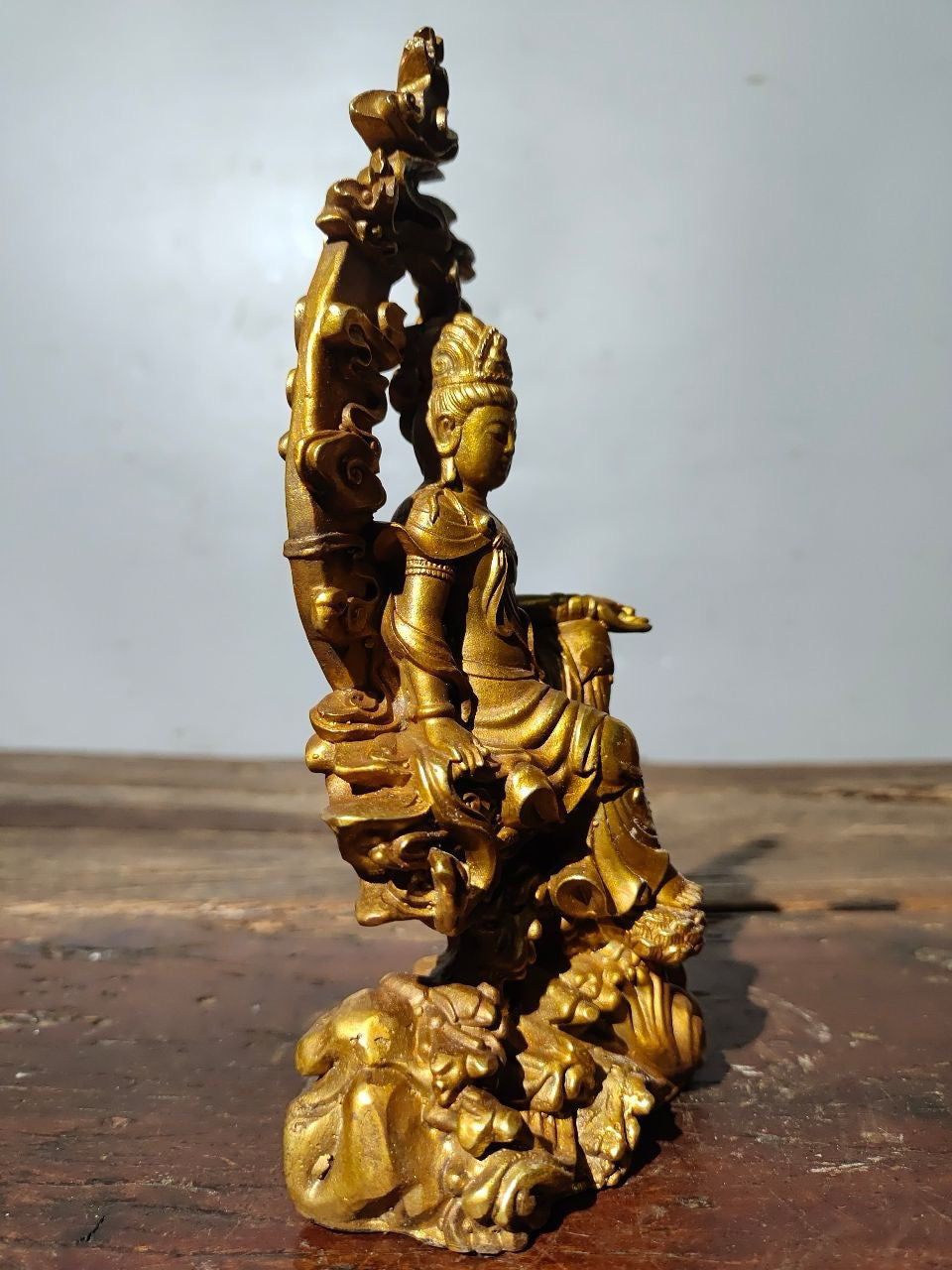 A Chinese antique pure copper statue of Guanyin Bodhisattva of Water and Moon