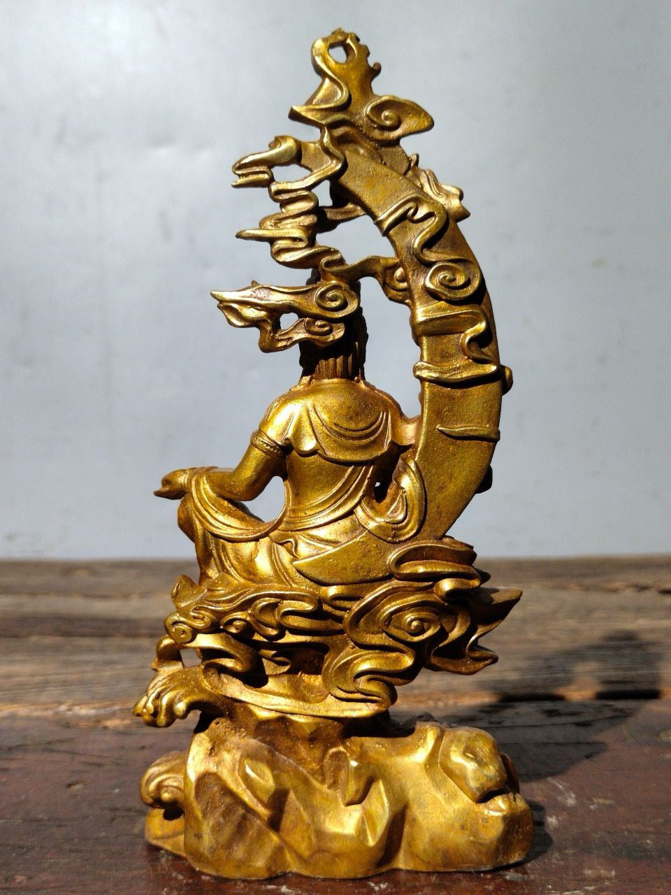 A Chinese antique pure copper statue of Guanyin Bodhisattva of Water and Moon