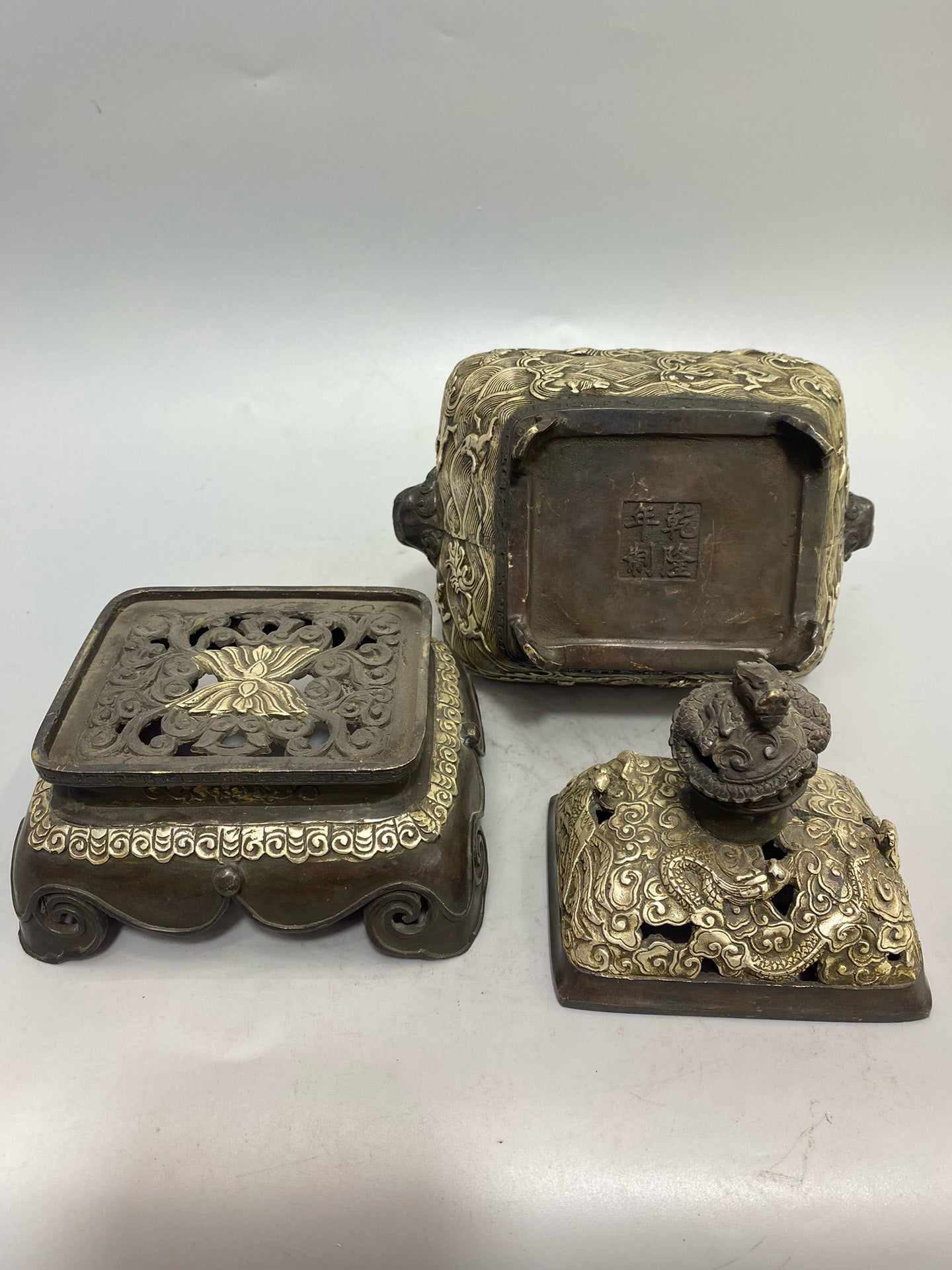 Chinese Antique Pure Copper Gilded Silver Sea Beast Aromatherapy Stove
