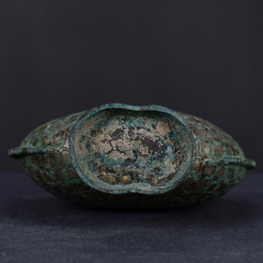 Chinese antique bronze staggered silver flat teapot