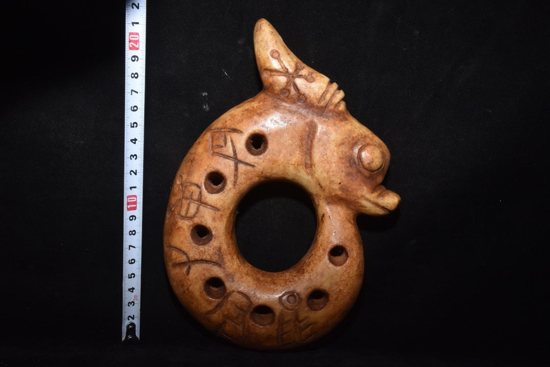 Chinese Antique Laohe Grinding Jade Hollow Pig Dragon