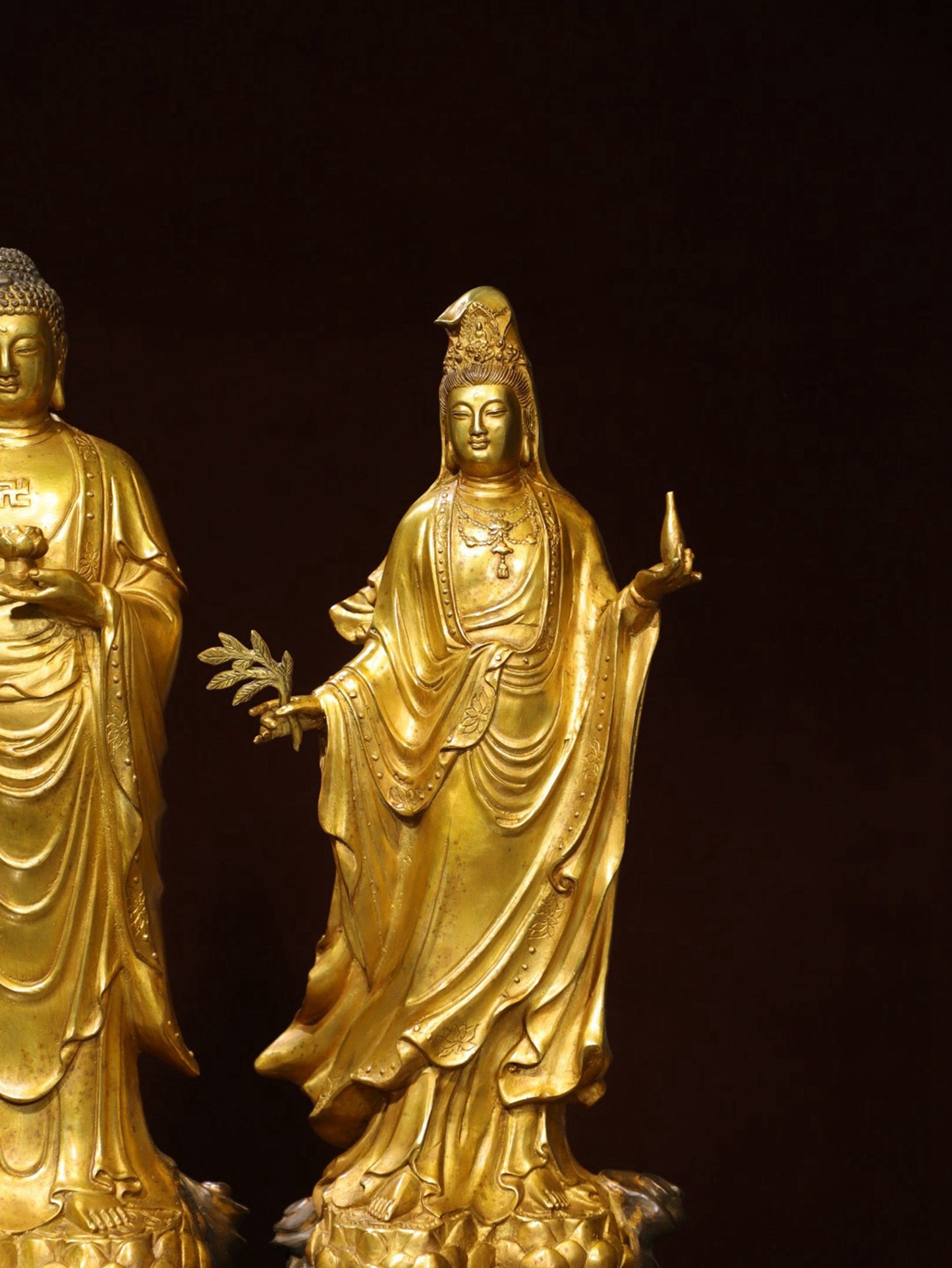 A set of bronze gilded Buddha statues of the Three Saints of the West