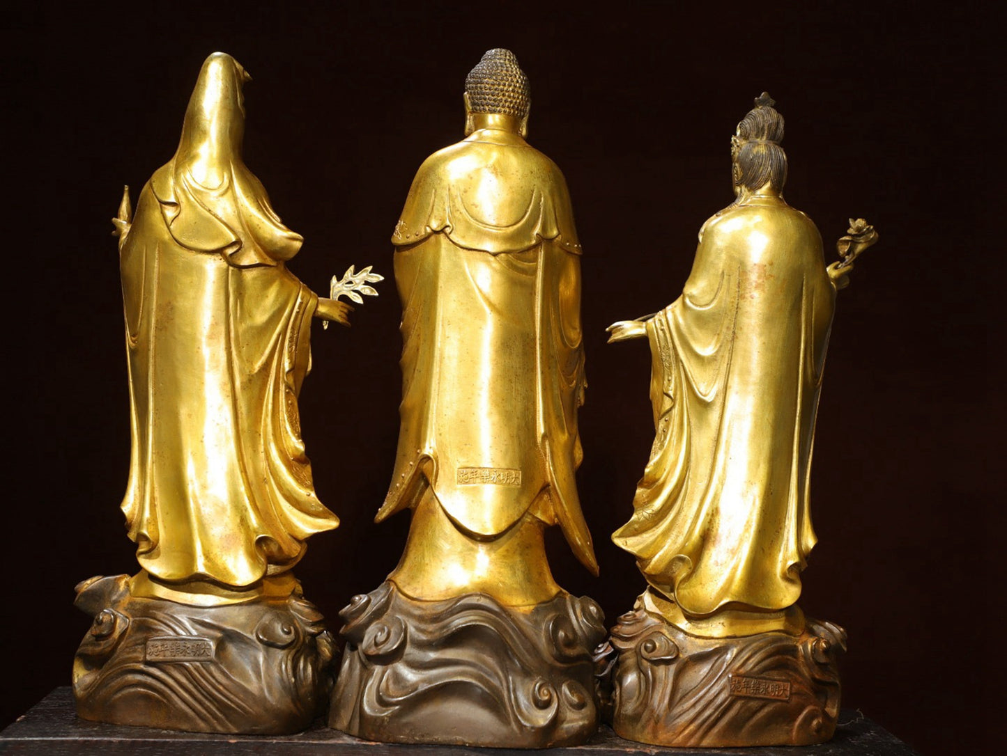 A set of bronze gilded Buddha statues of the Three Saints of the West