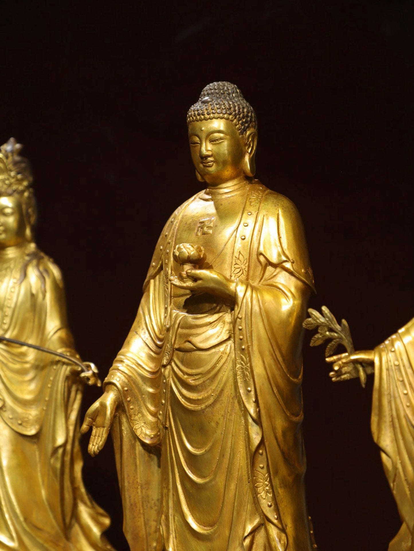 A set of bronze gilded Buddha statues of the Three Saints of the West