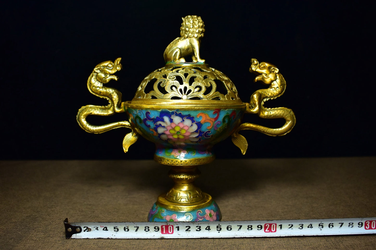 Brass tire cloisonn é two dragon ear fumigation furnace