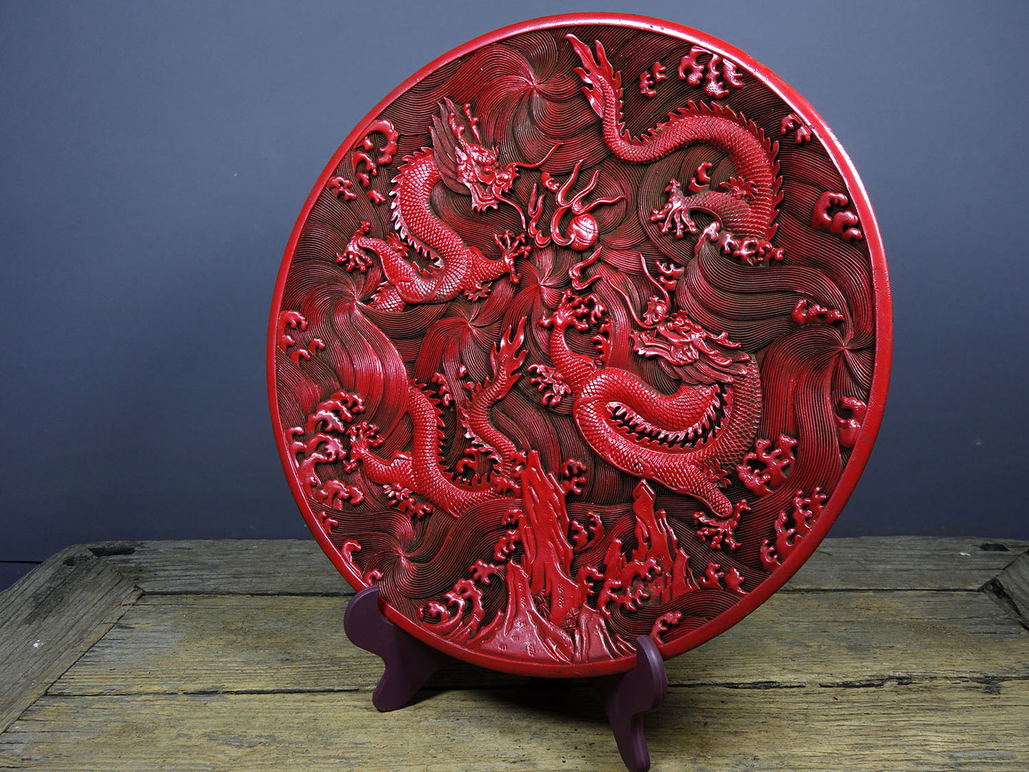 Chinese antique lacquerware with red carved plates