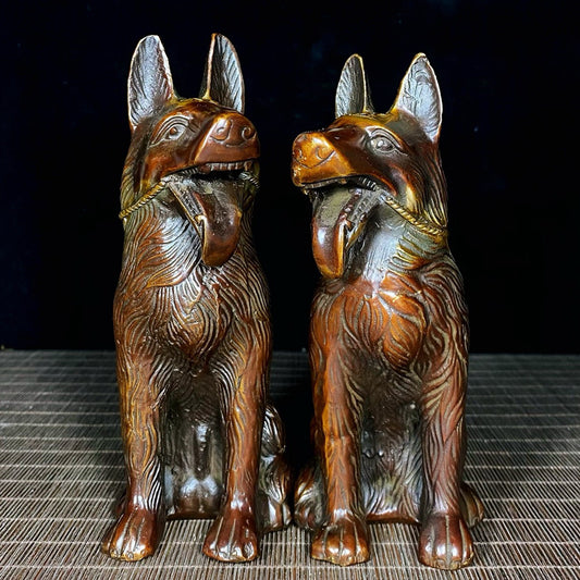 A pair of pure copper Dianjin Wangcai dogs