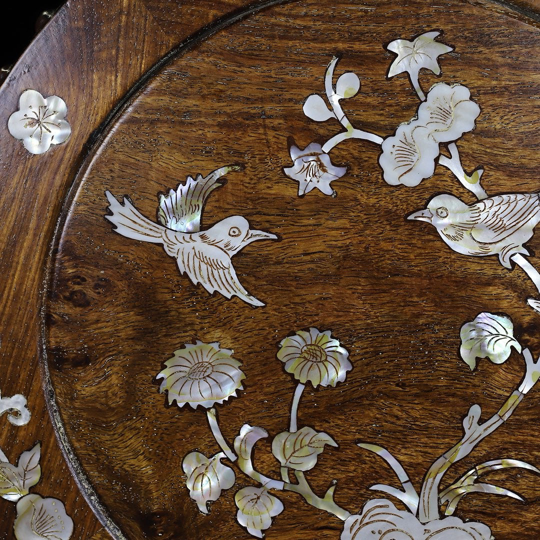 A pair of rosewood inlaid shell drum stools, round stools, and guzheng stools
