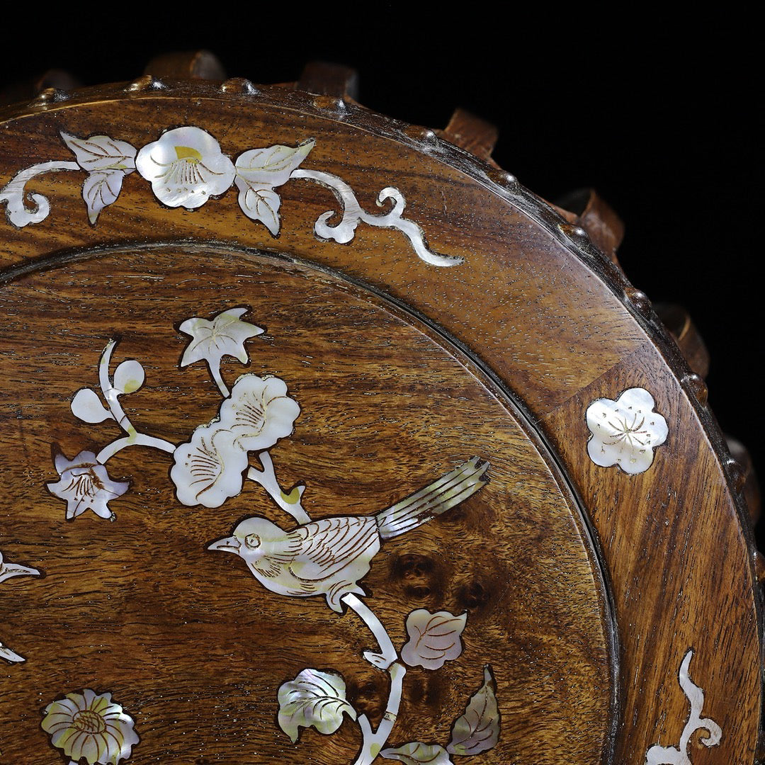 A pair of rosewood inlaid shell drum stools, round stools, and guzheng stools