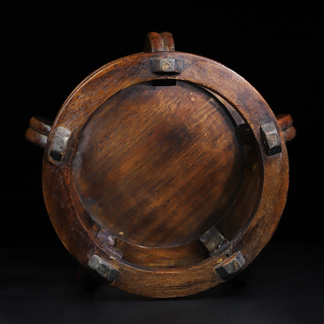 Pear wood inlaid shell small round seat