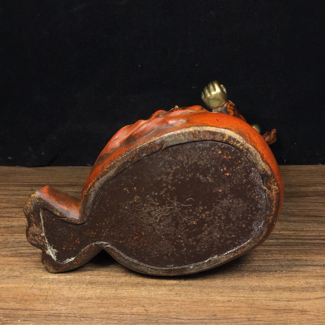 Chinese Antique Pure Copper Seeks Wealth and Treasures, Ruyi Maitreya Buddha Statue