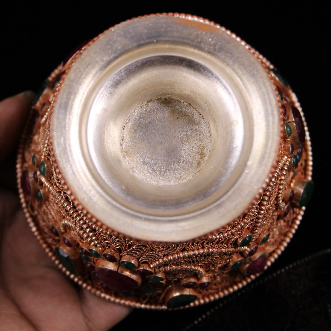 Chinese antique craftsmanship, filigree inlay, gemstone filigree, water purification bowl