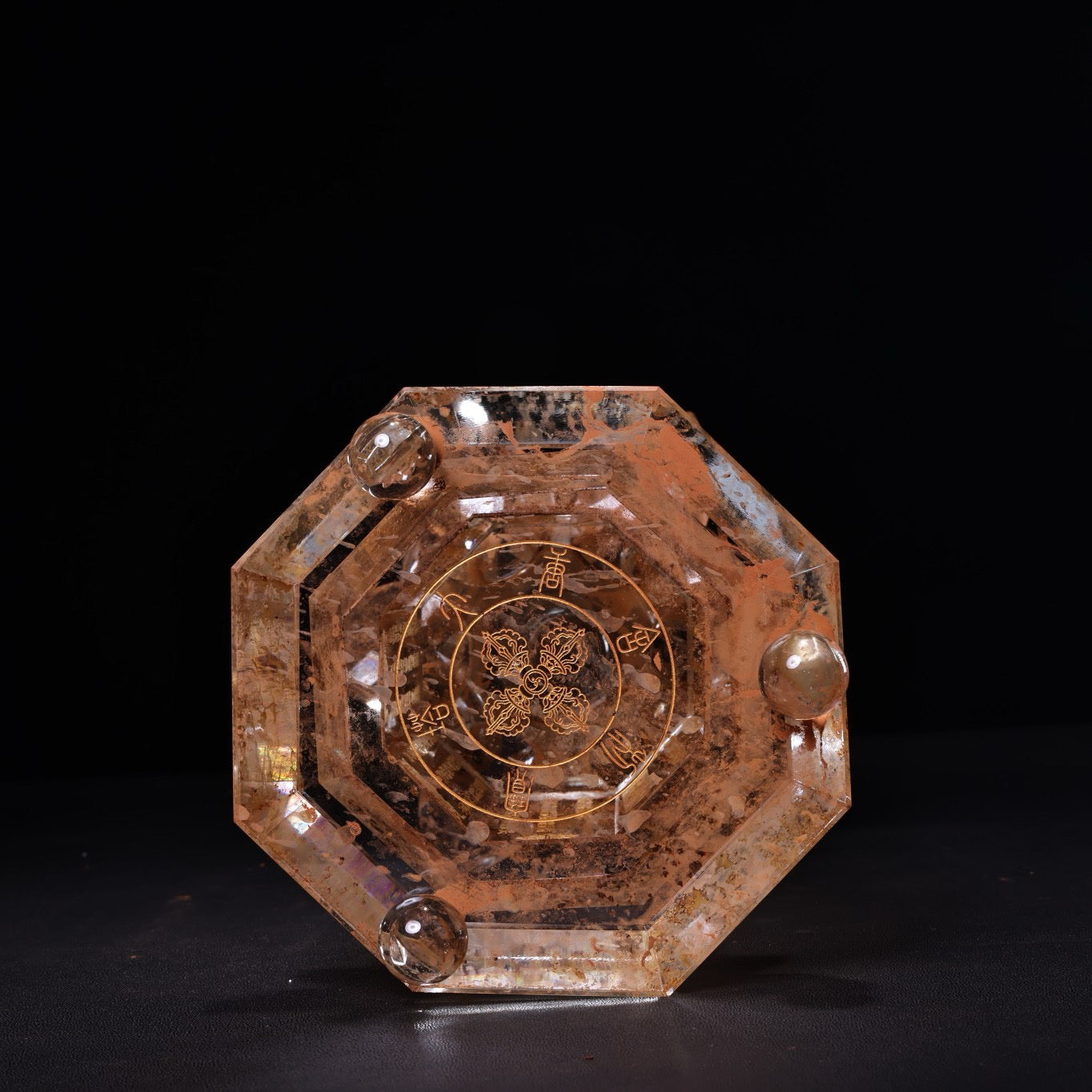 Chinese antique crystal carvings depicting Shakyamuni Buddha in gold