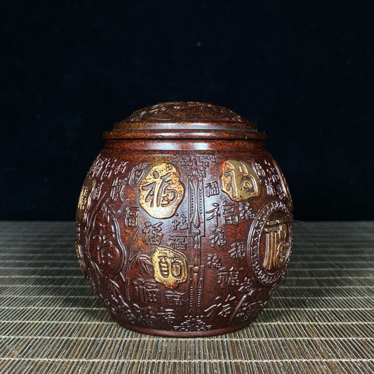 Purple Copper Gilded Gold Hundred Blessings Jar