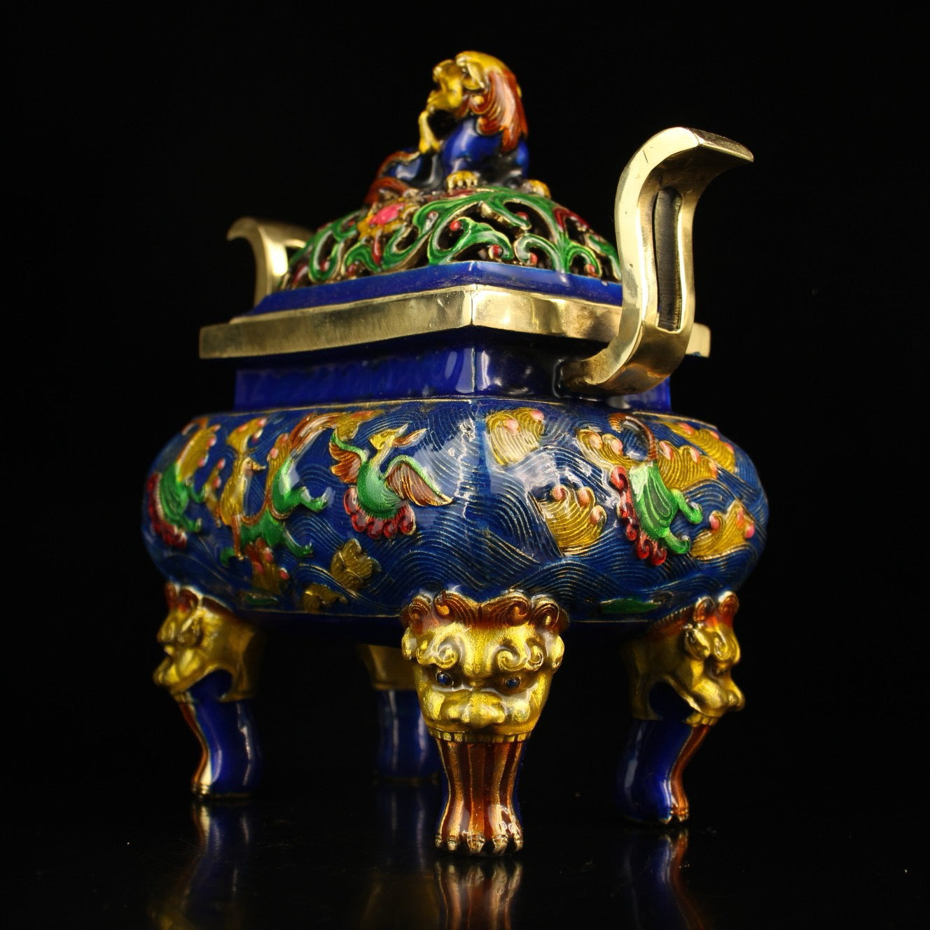 Chinese Antique Collection Pure Copper Inlaid Cloisonne Enamel Colored Incense Burner