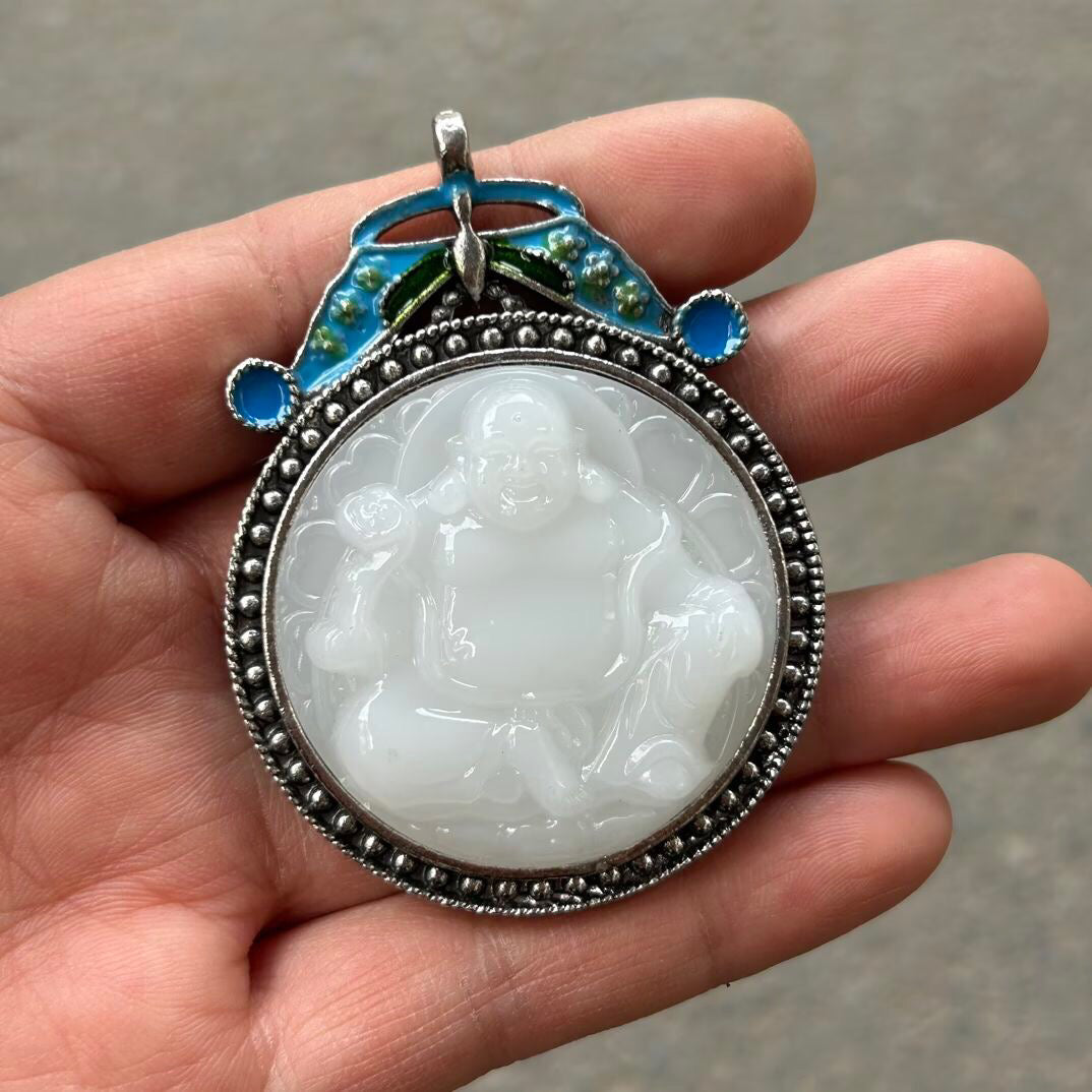 Chinese antique cloisonn é imitation jade Guanyin Buddha pendant hanging tag