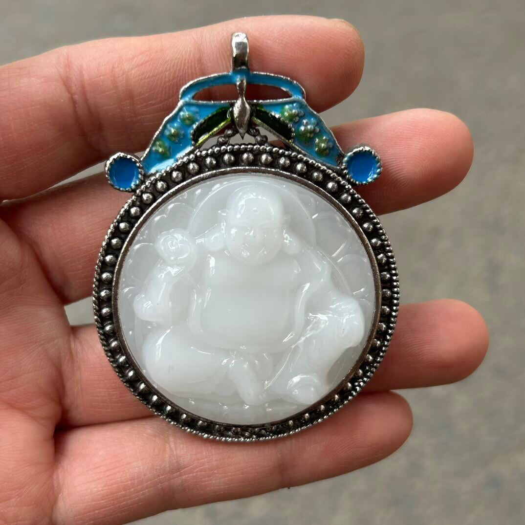 Chinese antique cloisonn é imitation jade Guanyin Buddha pendant hanging tag
