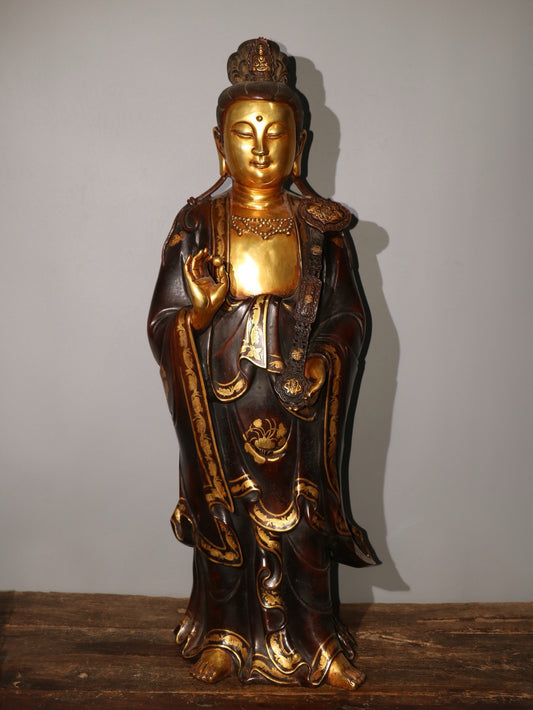 A Purple Copper Plated True Gold Buddha Statue of Ruyi Guanyin Bodhisattva