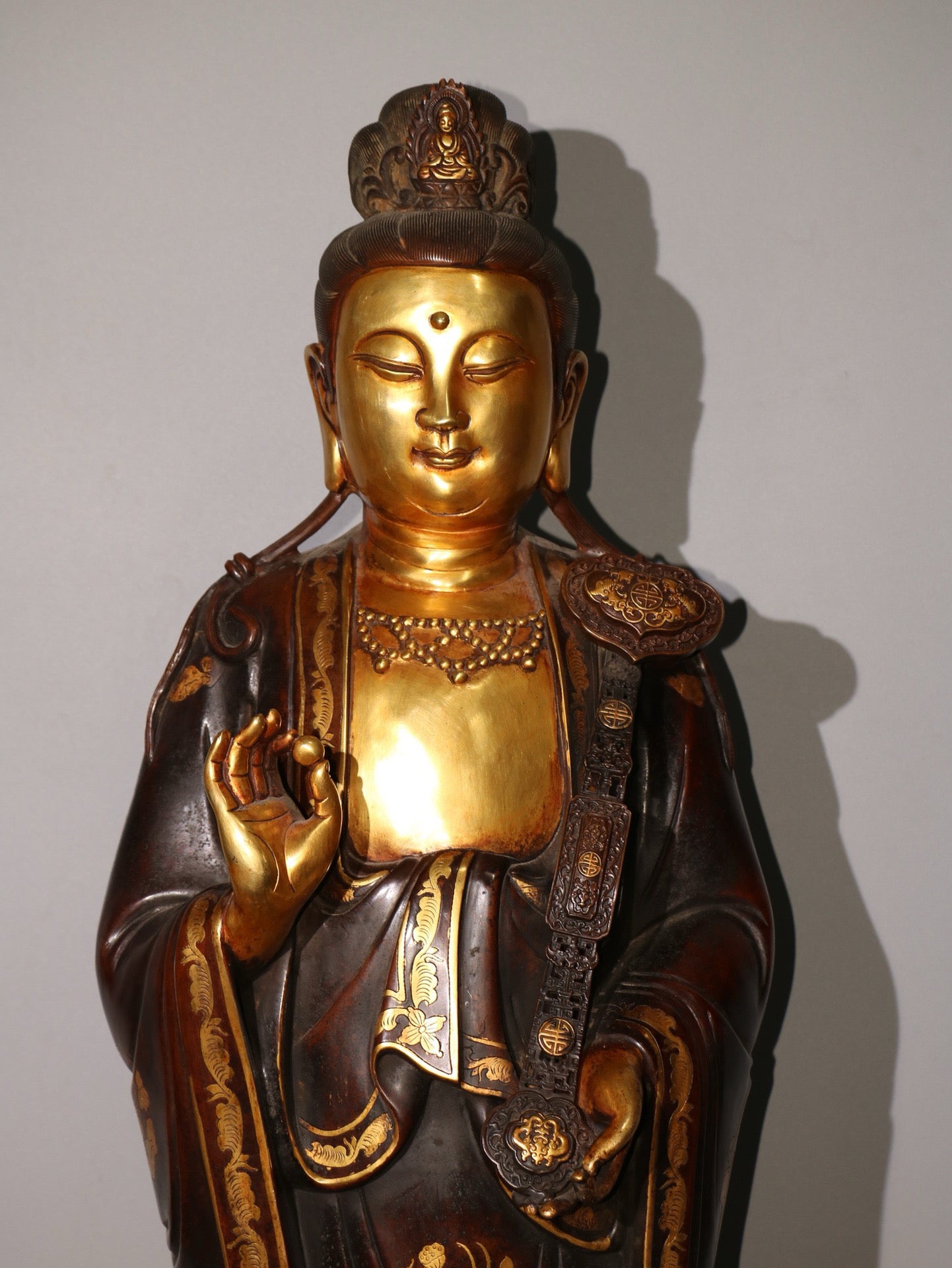 A Purple Copper Plated True Gold Buddha Statue of Ruyi Guanyin Bodhisattva