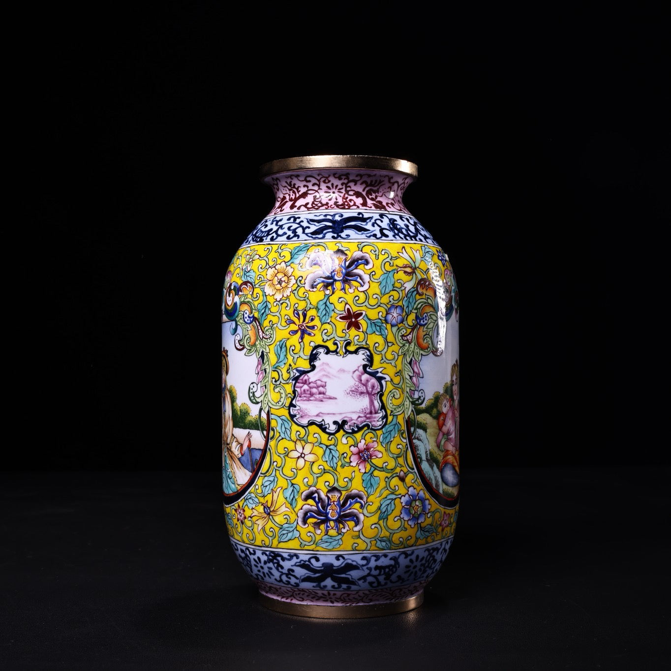 Chinese antique pure copper body hand painted enamel cloisonn é vase