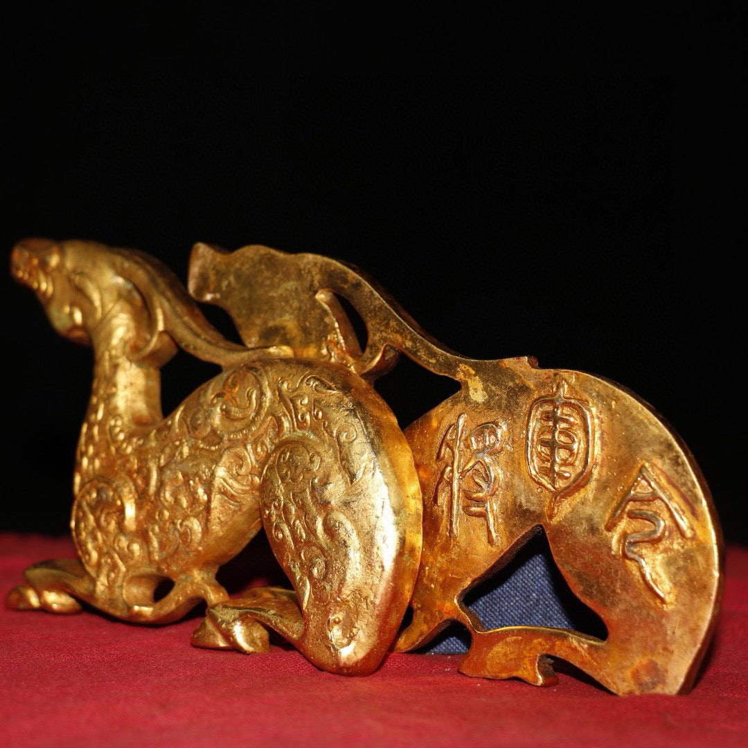 Old Pure Copper Gilded Gold Soldier Talisman