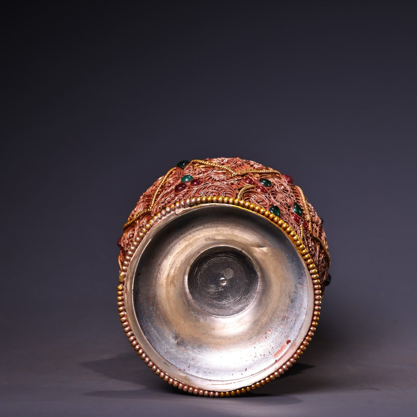 Chinese antique silk inlaid gemstone vase