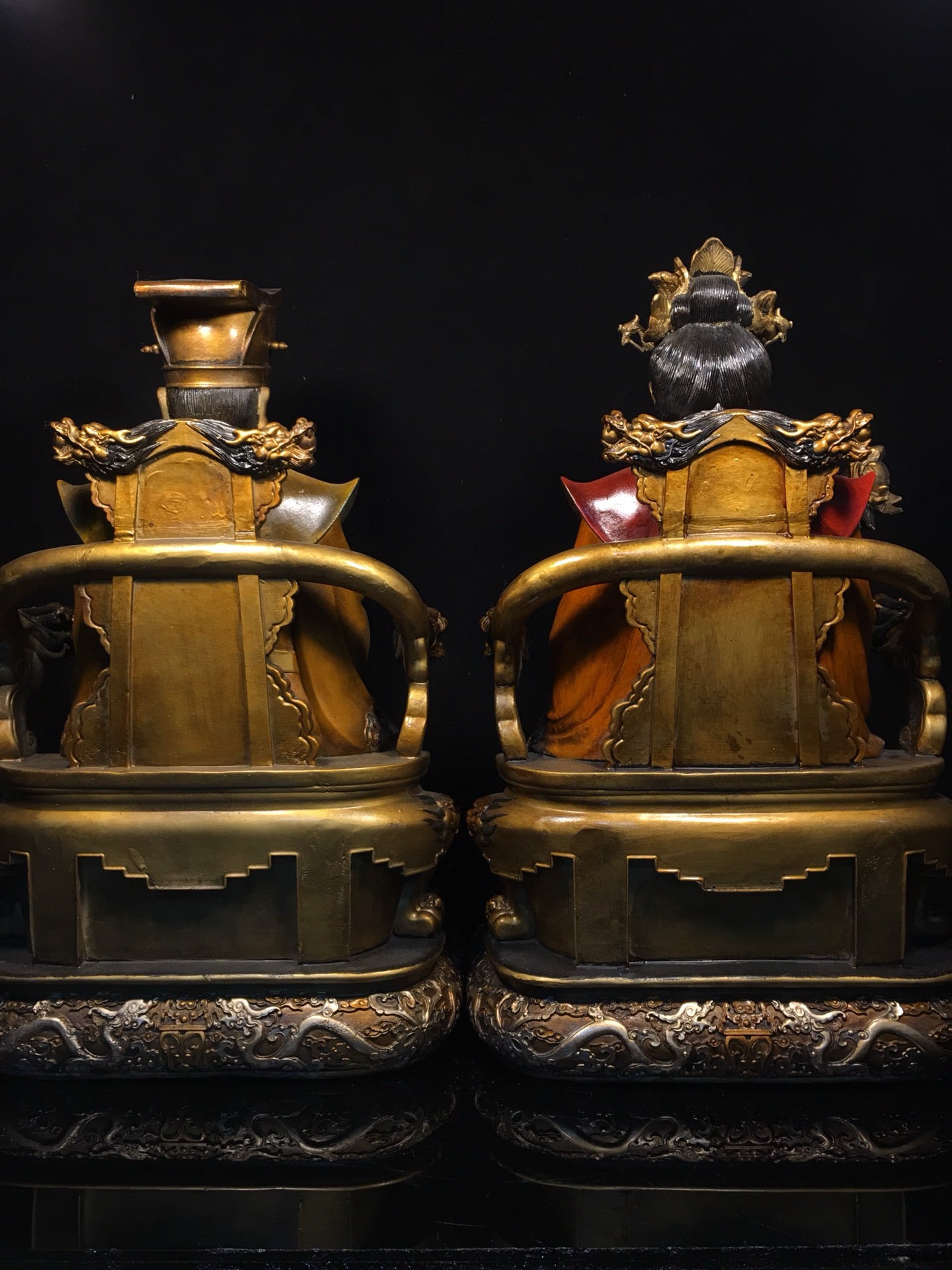 Chinese antique pure copper painted statue of Jade Emperor, Queen Mother, and Buddha