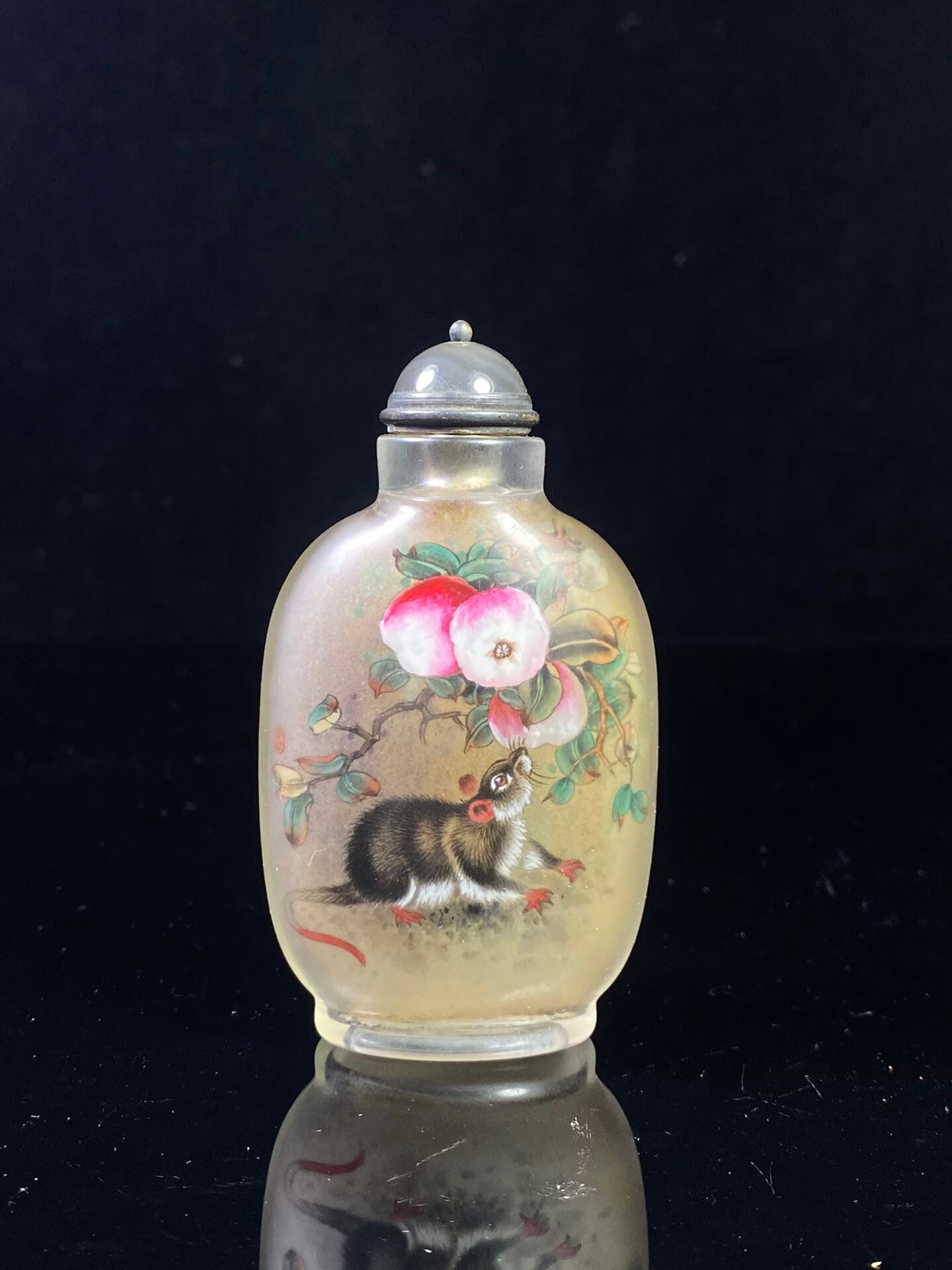Chinese antique glass interior painting attracts wealth, rat snuff bottle