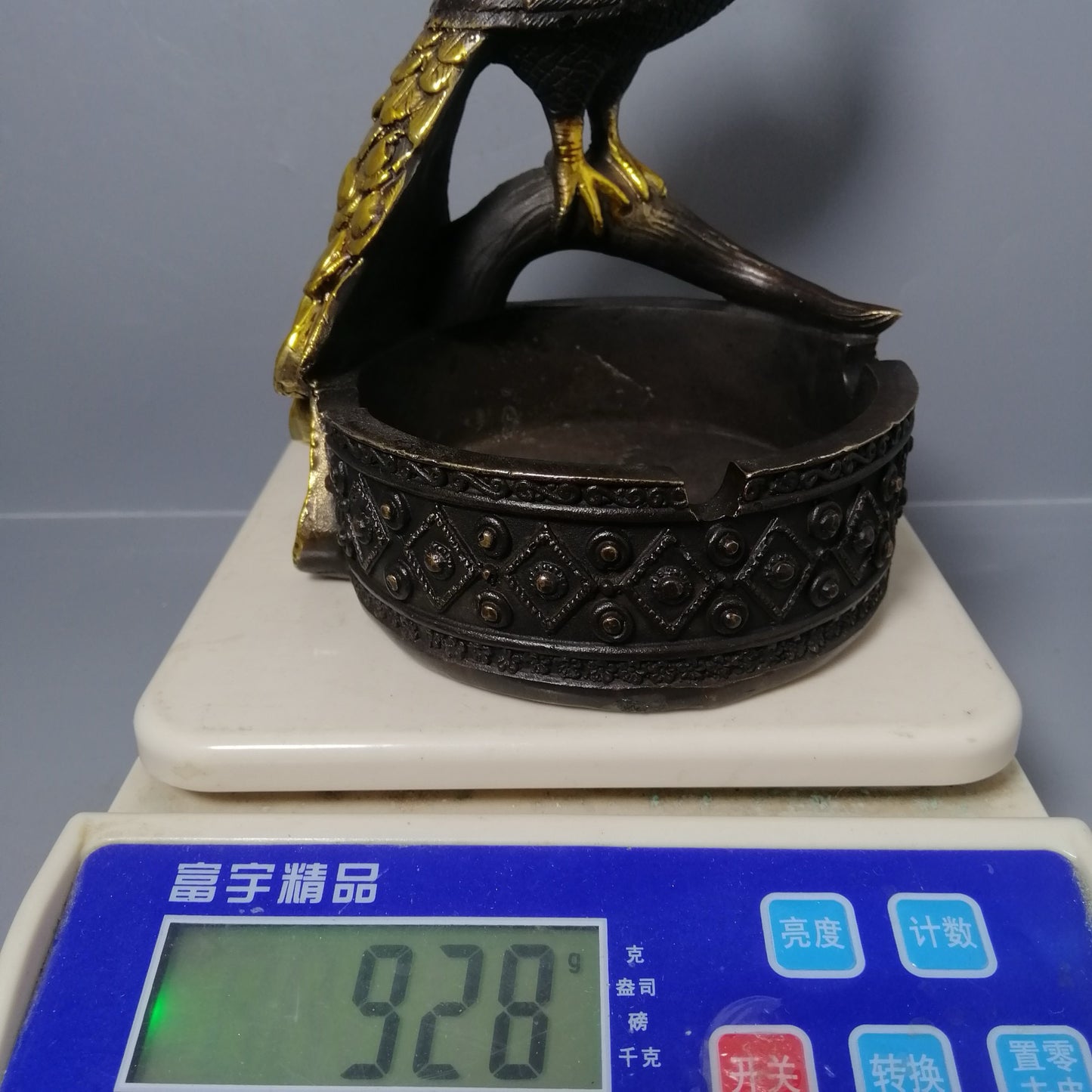 Chinese antique pure copper peacock ashtray ornament