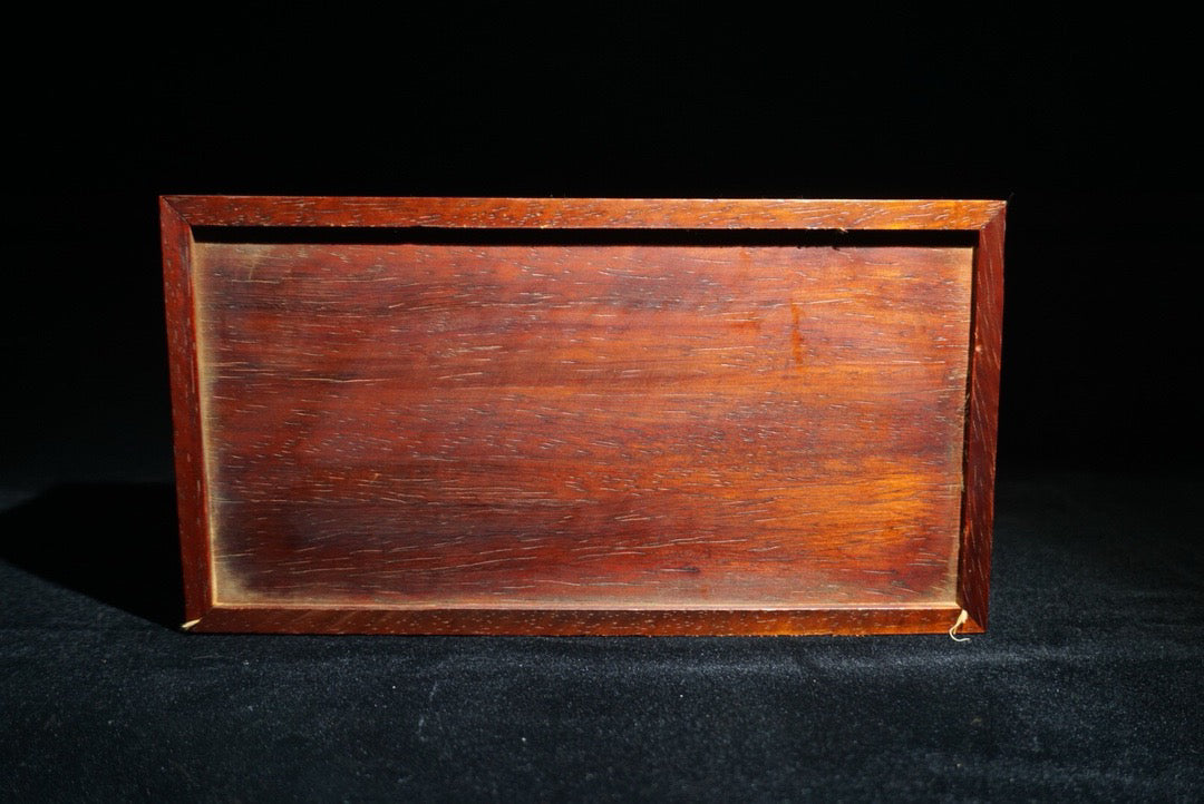 Pear wood inlaid shell shaped lucky push-pull box in front of me