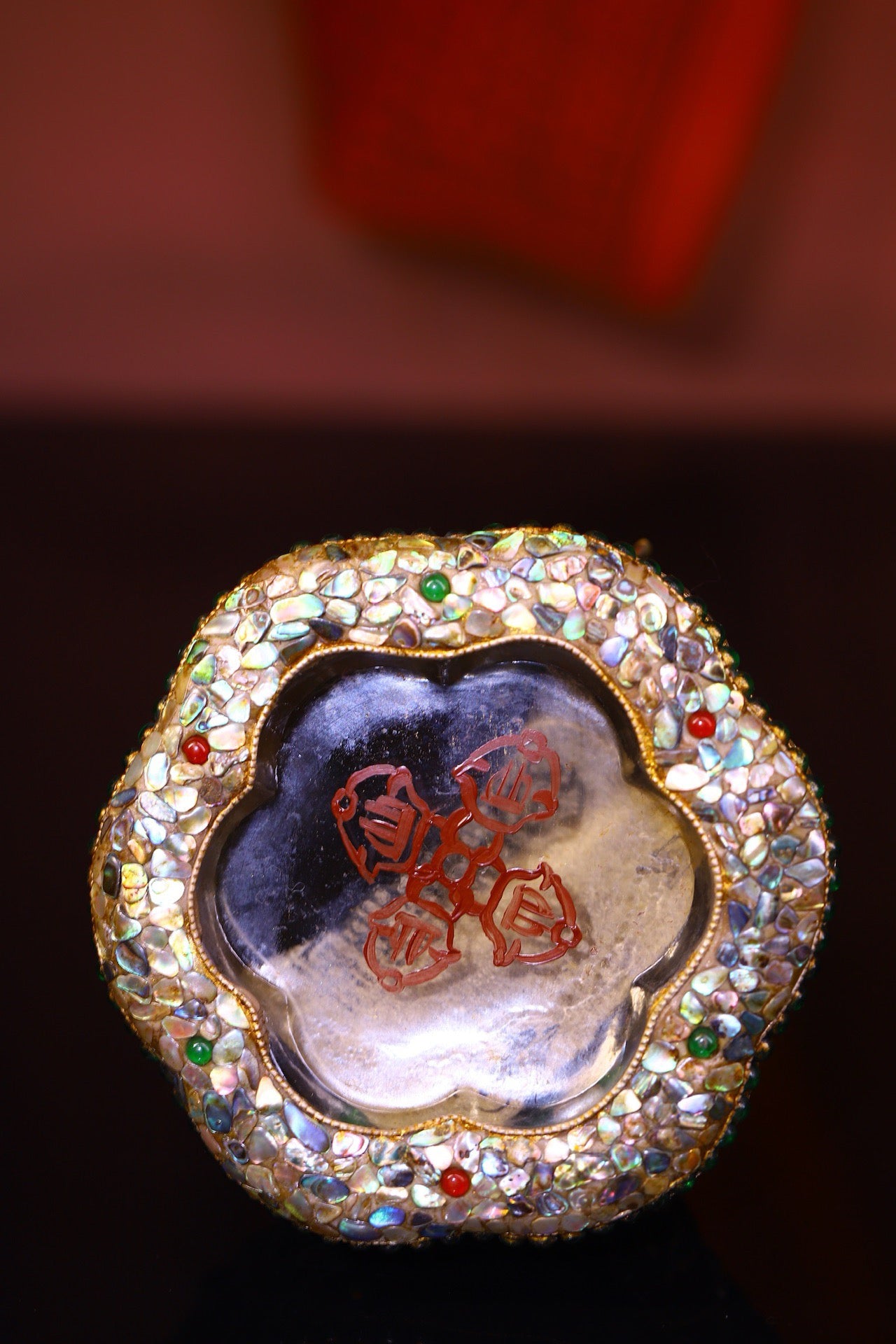Crystal carving, inlaid with celestial beads, gemstone jar