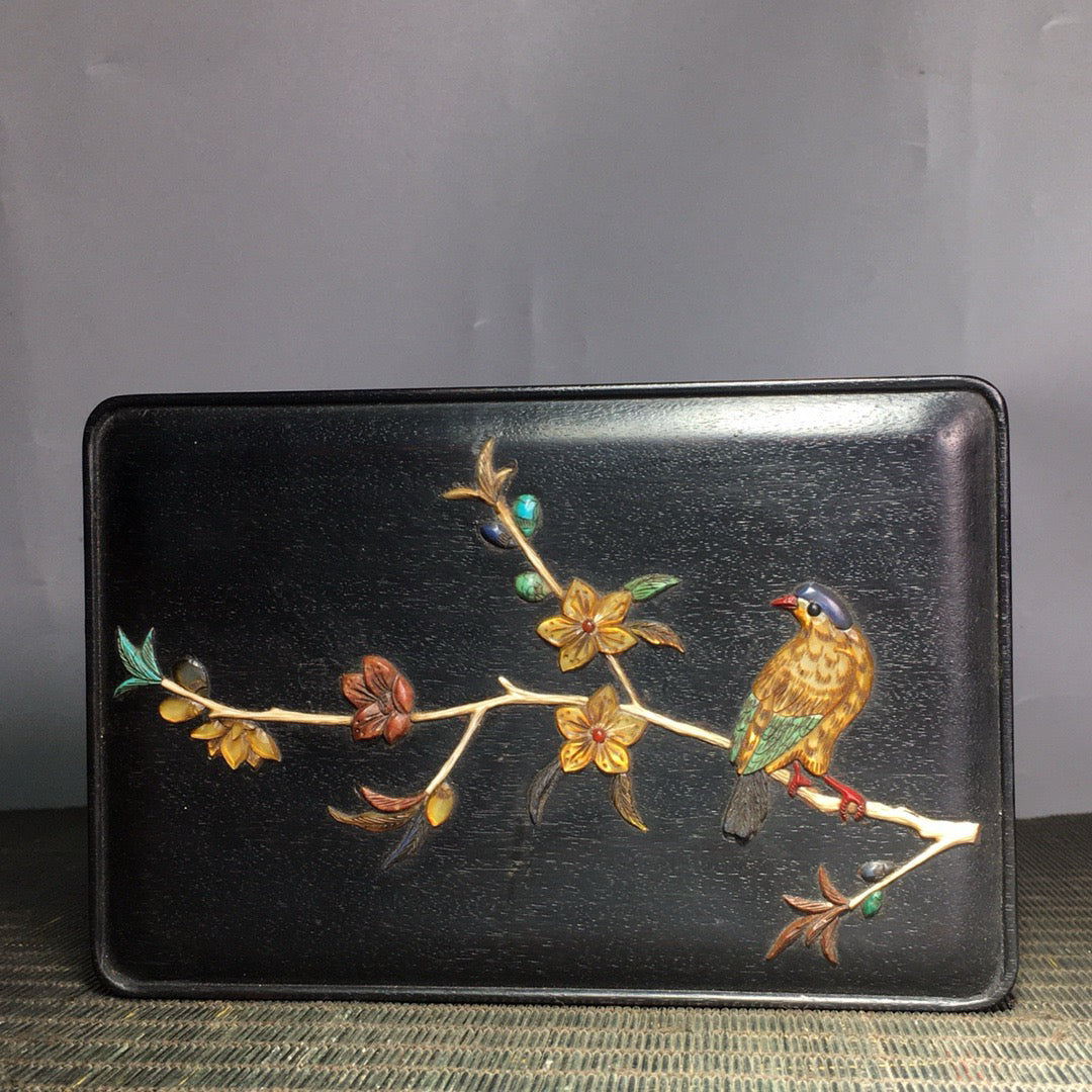 Small leaf rosewood inlaid multi treasure box