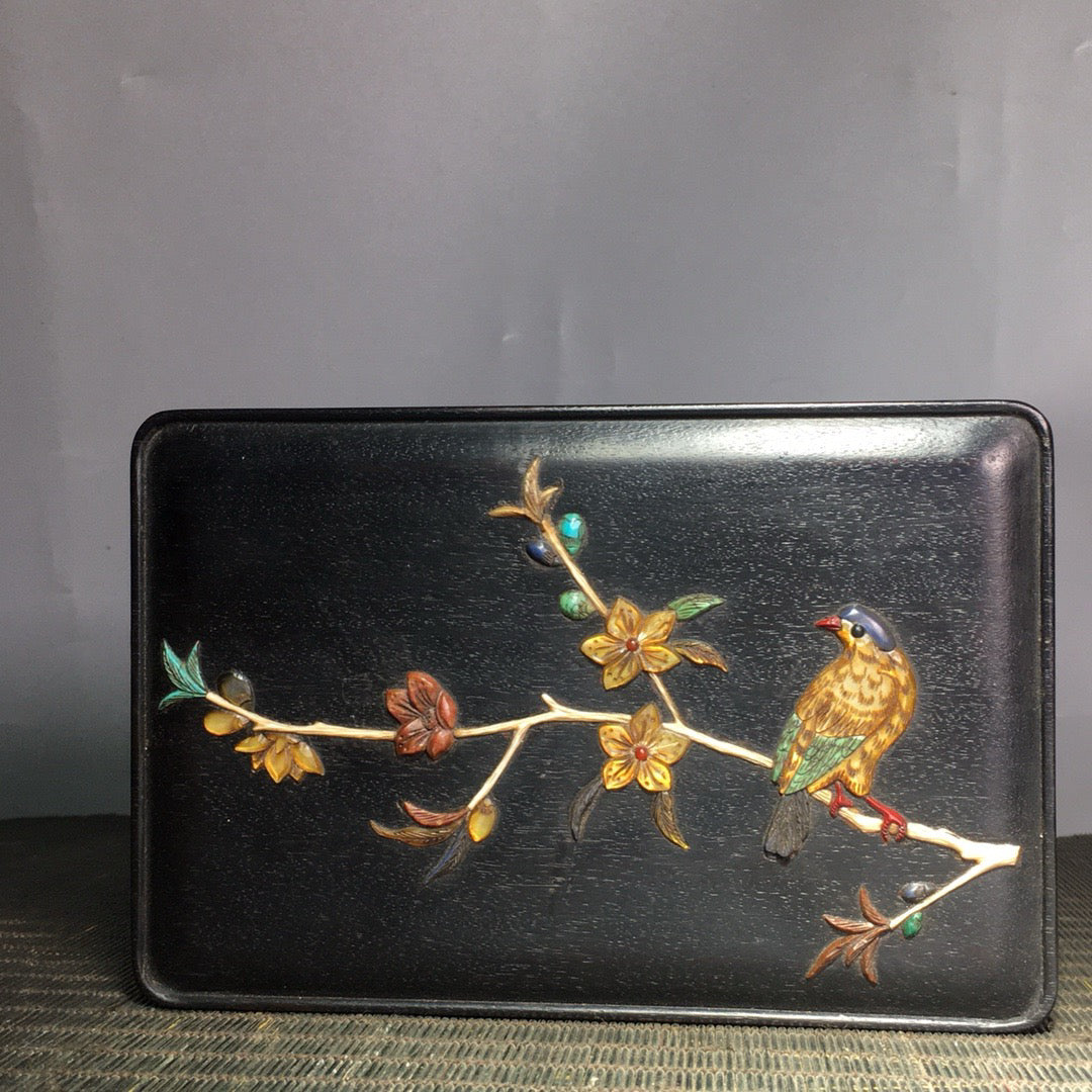 Small leaf rosewood inlaid multi treasure box
