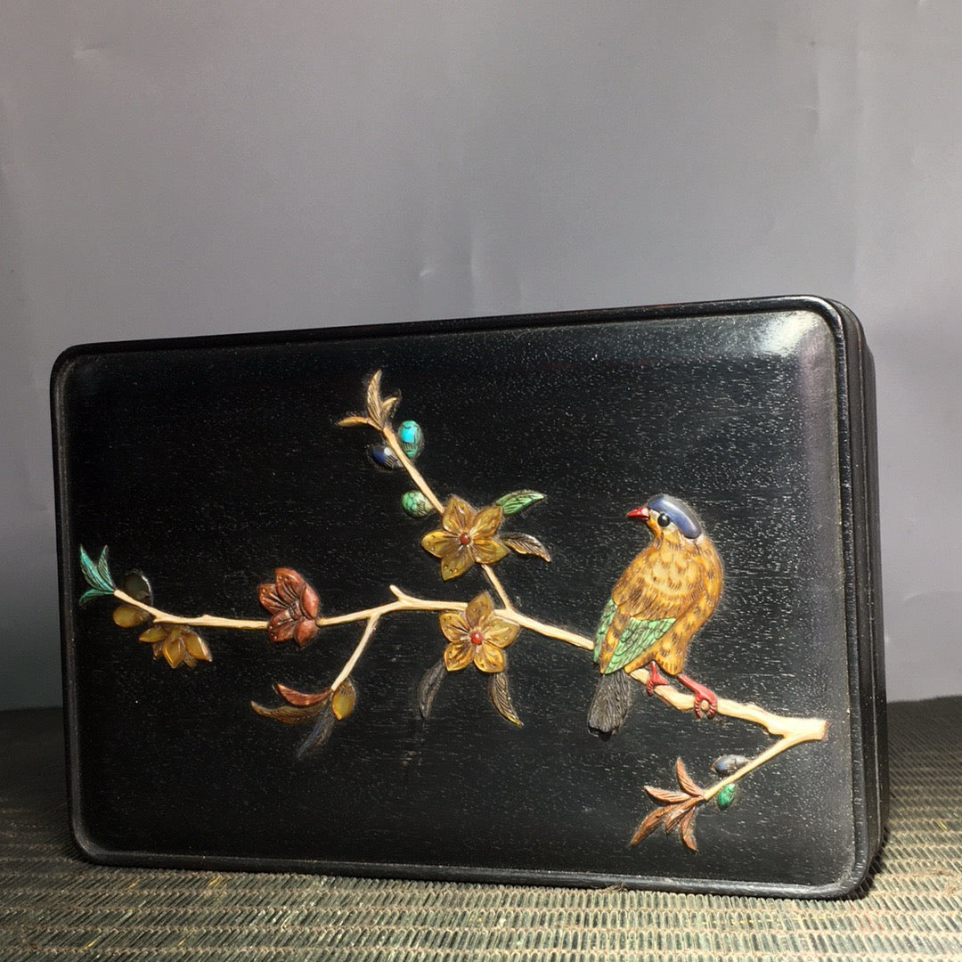 Small leaf rosewood inlaid multi treasure box