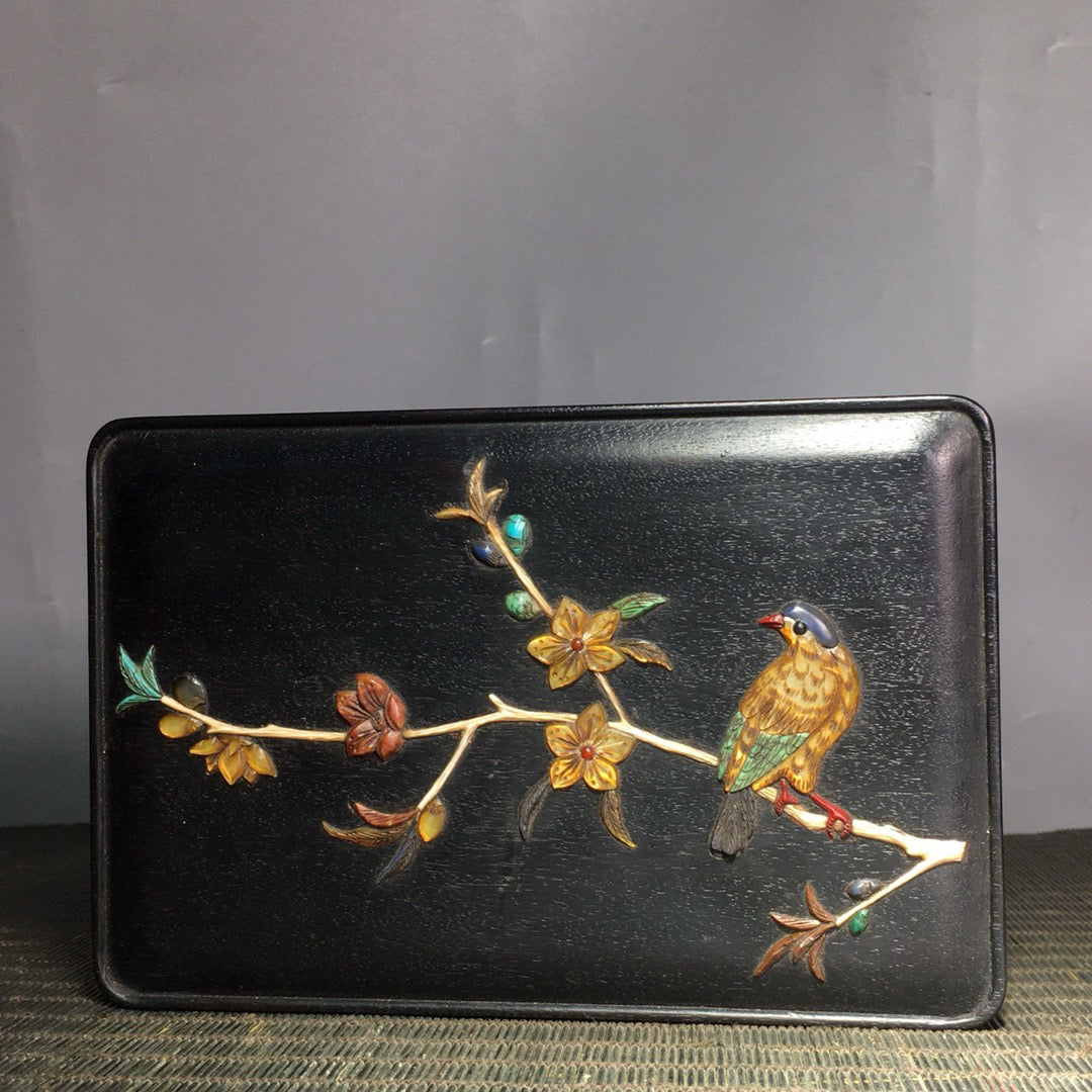 Small leaf rosewood inlaid multi treasure box