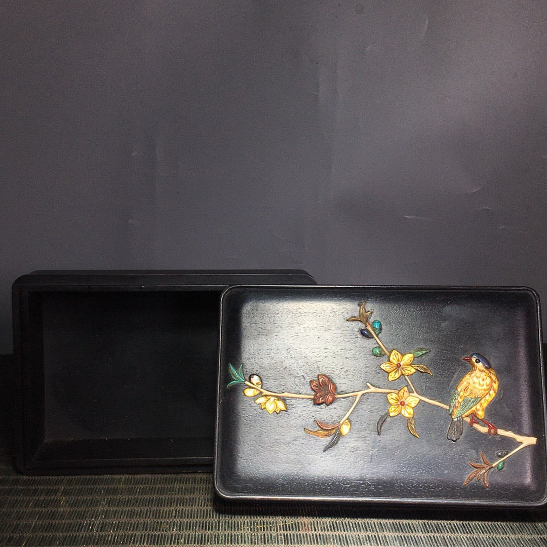 Small leaf rosewood inlaid multi treasure box