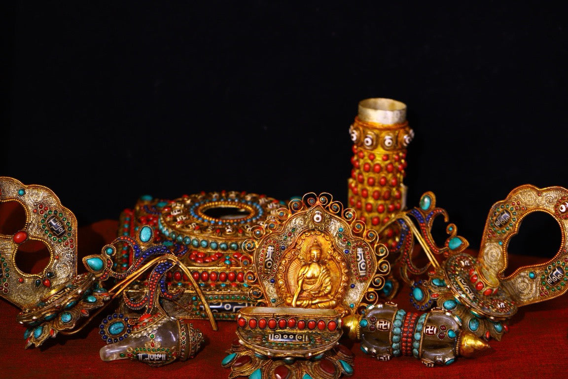 Crystal handmade filigree inlaid gemstones, celestial bead artifacts