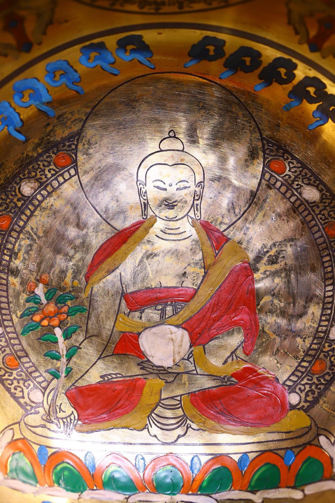 Copper body pure handmade percussion, chiseling, painted Buddha sound bowl
