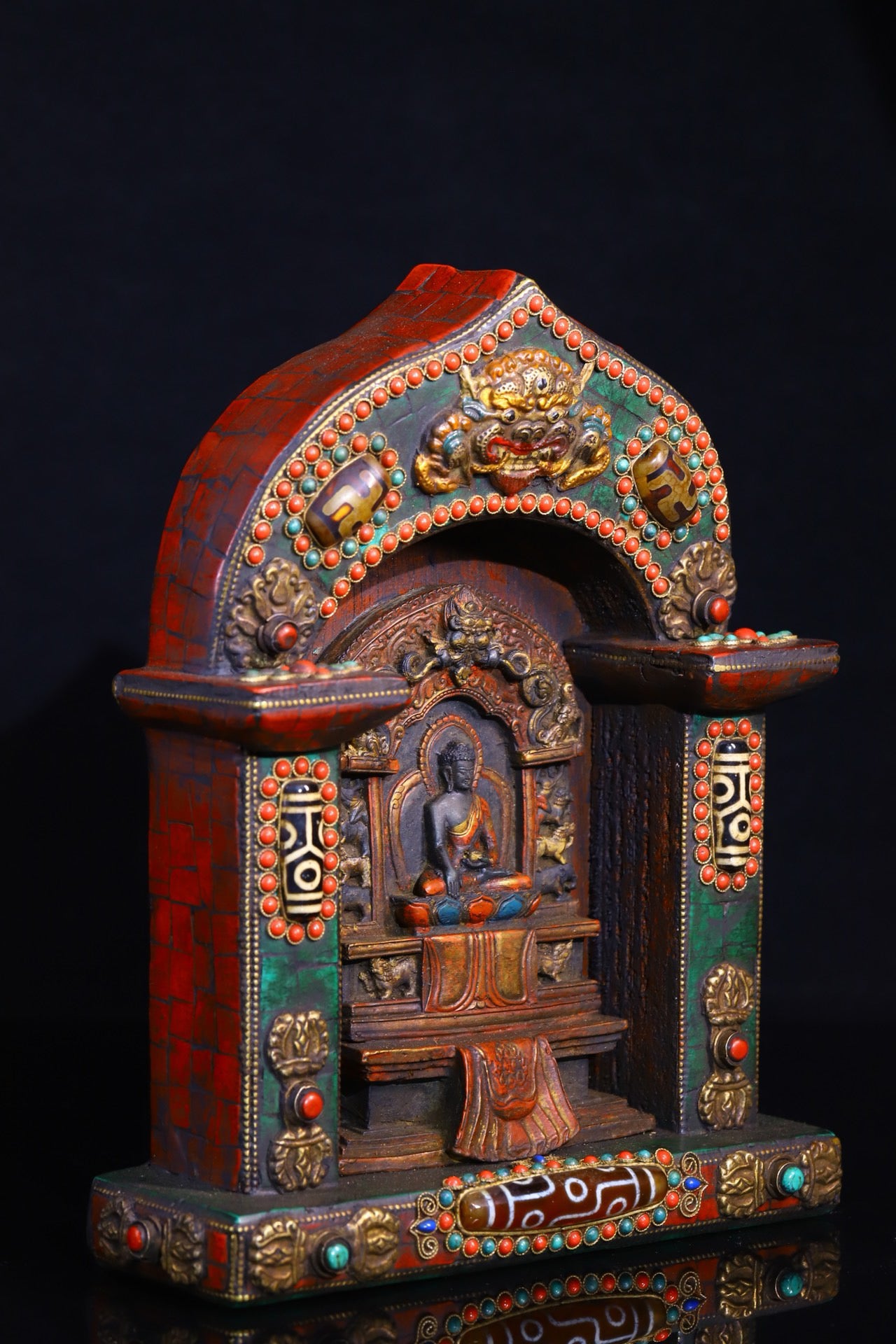 Copper gilded gold handmade silk inlaid gemstone Buddha niche