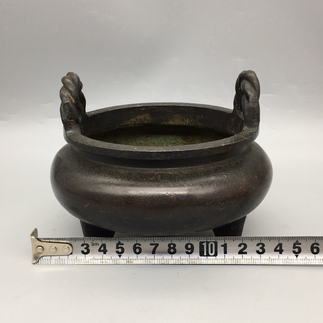 Chinese antique pure copper rope ear incense burner