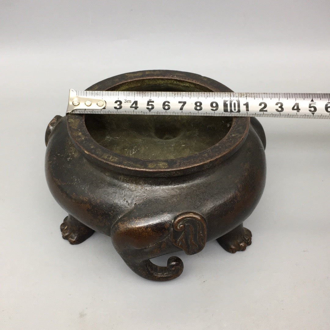 Chinese antique pure copper three elephant incense burner