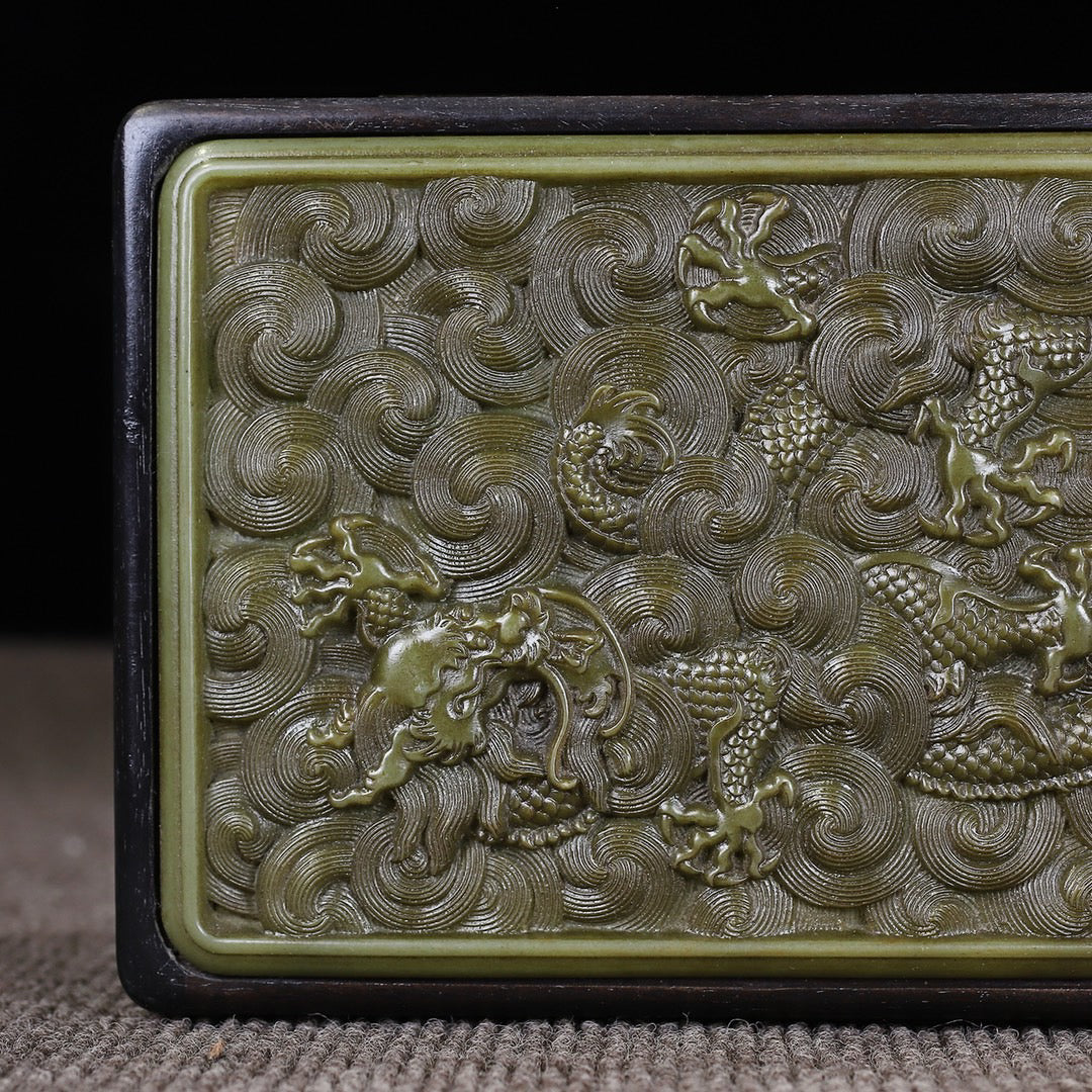 Chinese antique ebony inlaid jade multi treasure box storage box