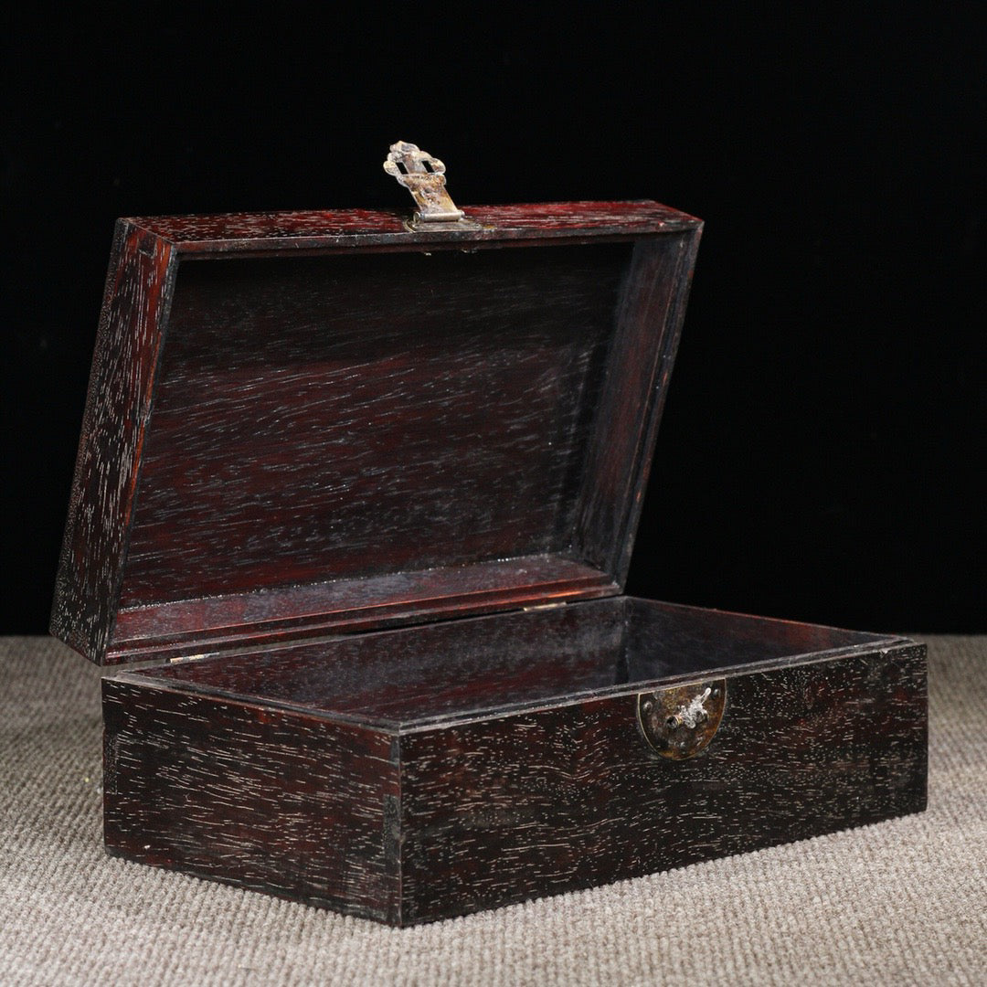 Chinese Antique Purple Sandalwood Carved Xianglong Multi Treasure Box Storage Box