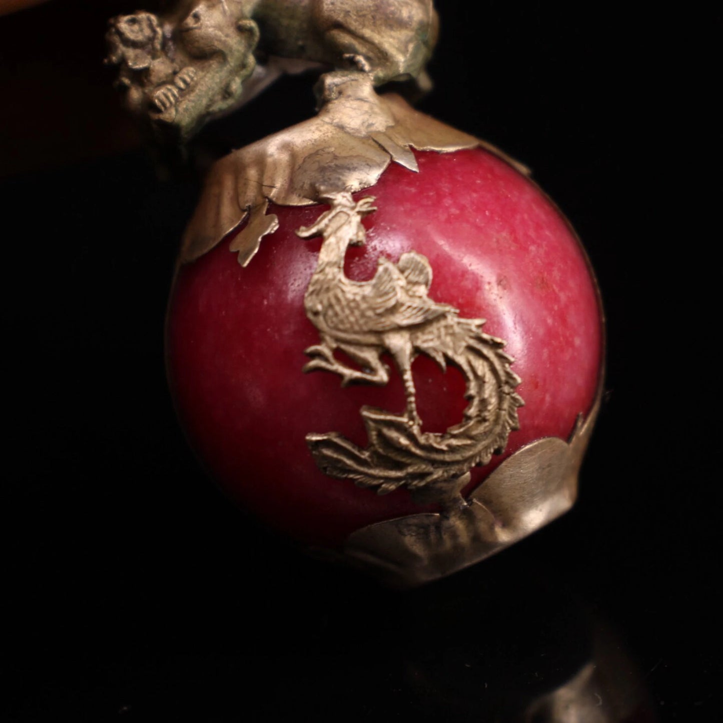 Collection of Chinese antique hand-carved Tibetan silver inlaid jade lion ball
