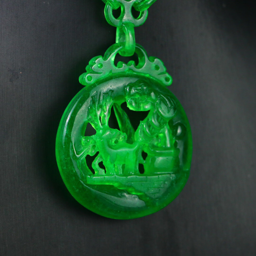 Chinese Antique Perfect High Ice Precision Carving [Deer Brand]