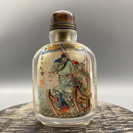 Chinese antique glass [single knife to the meeting] painted snuff bottle inside